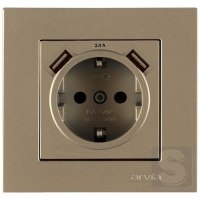 Розетка із заземленням та шторками USB-A + USB-A 5V-2.4A Arvia Electric KAREN Титан (20 05 2000 300)